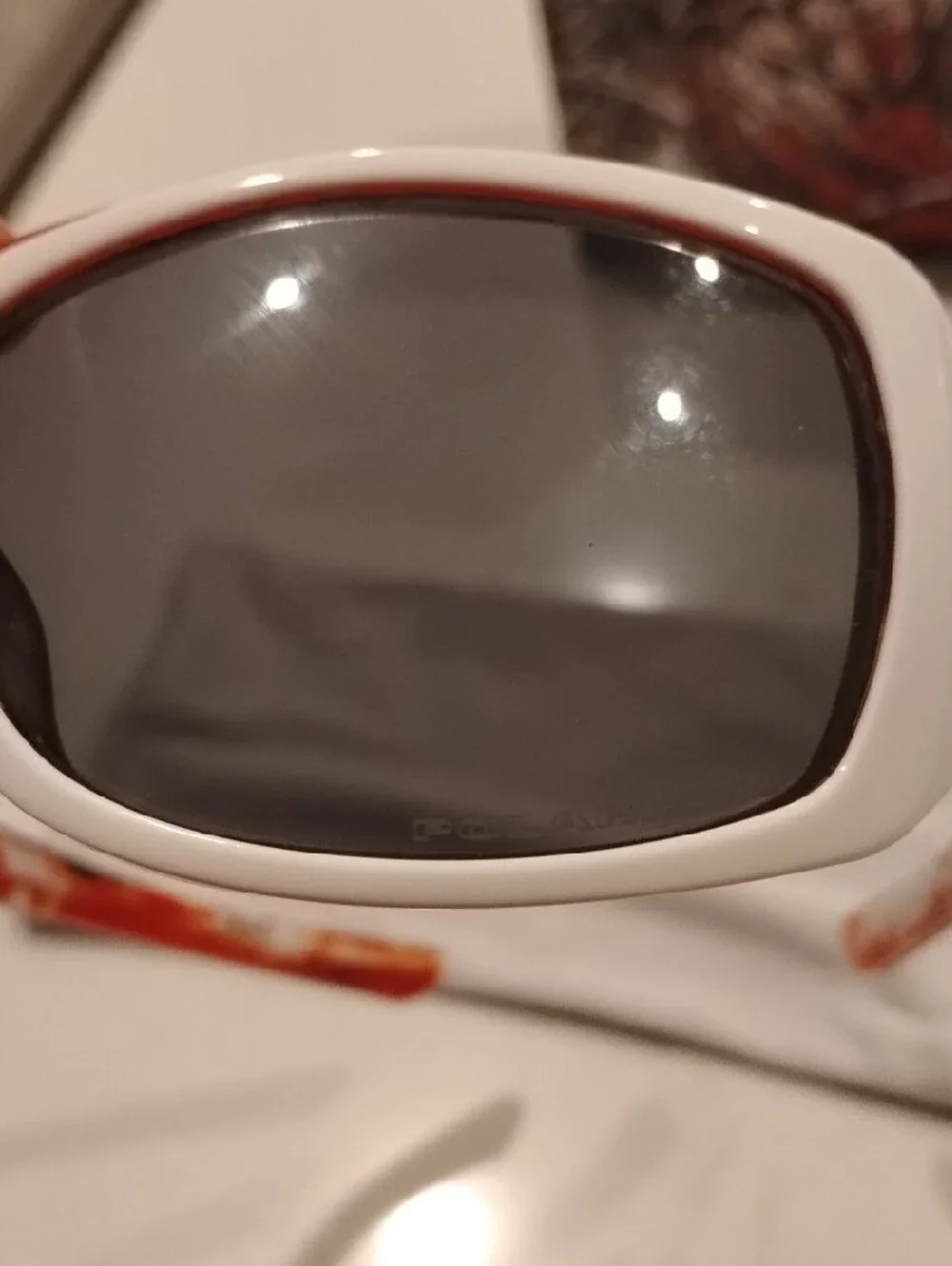 Oakley Side-Ways White and Red Sport Sunglasses with Dark Polarized Lenses